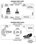 In this IELTS map sample for writing task 1 you have to describe the differences presented in a plan of a park.