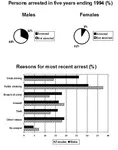 Here you can view an IELTS Pie and Bar Chart together in one question on persons arrested and reasons. In this type of question you should write about each graph in turn. A model answer is provided.