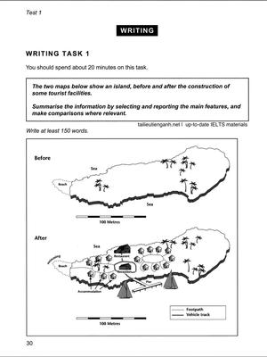 The two maps show an island, before and after the construction of some tourist facilities.