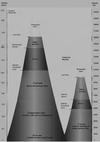 The diagram shows differences in temperature zones between tropical mountains and temperate mountains.
